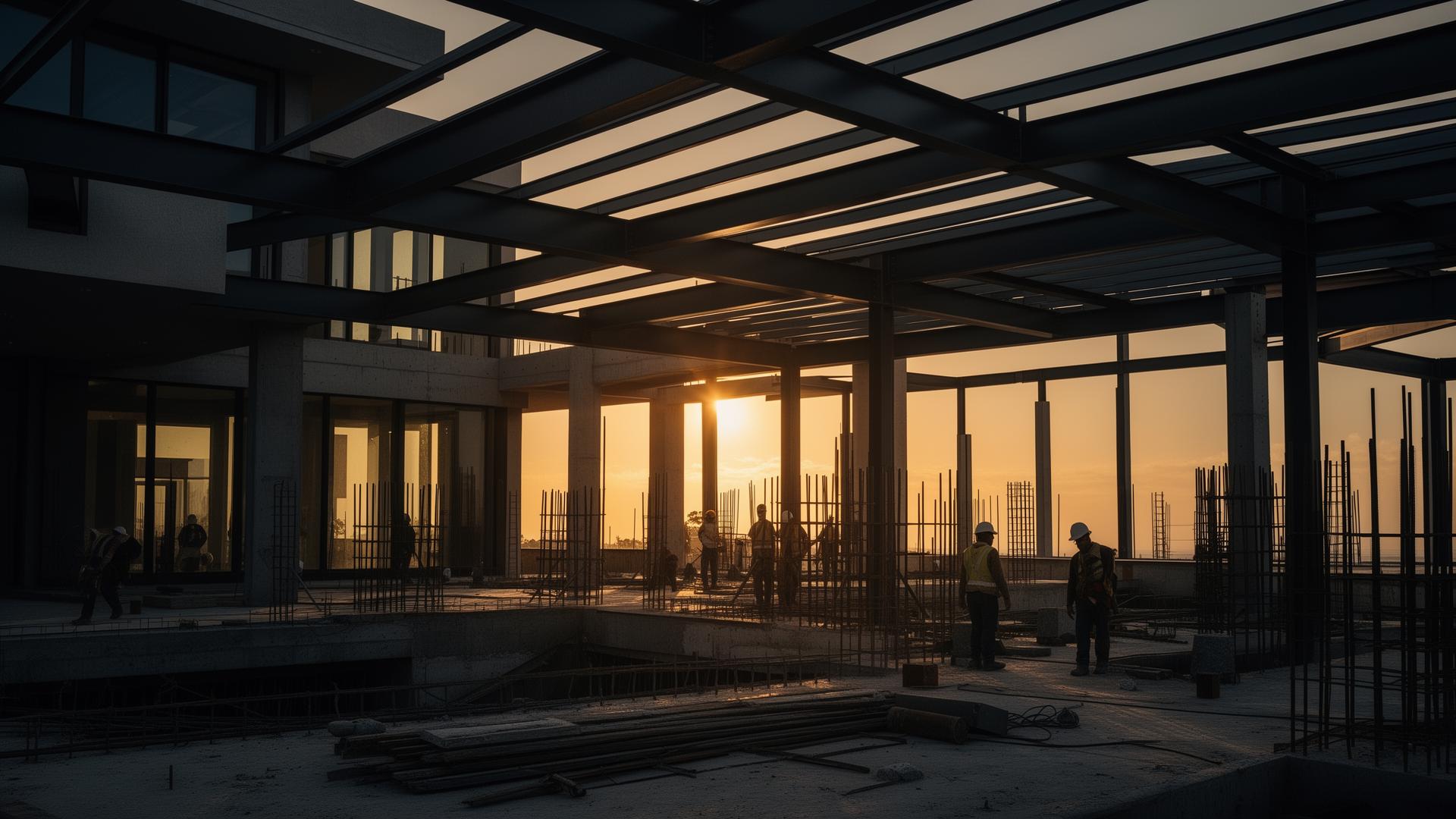 Apex Builders construction site at golden hour